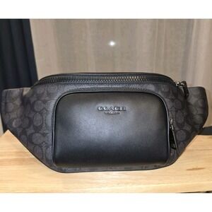 Coach Men's Charcoal/Black Racer Signature Canvas & Leather Belt Bag CT714